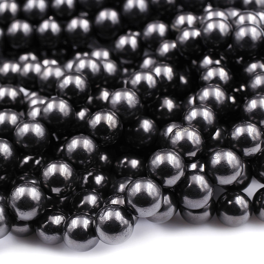 Genuine Natural Shungite 4mm 6mm 8mm 10mm 12mm Round Beads High Quality Black Lustrous Gemstone from Russia 15.5" Strand