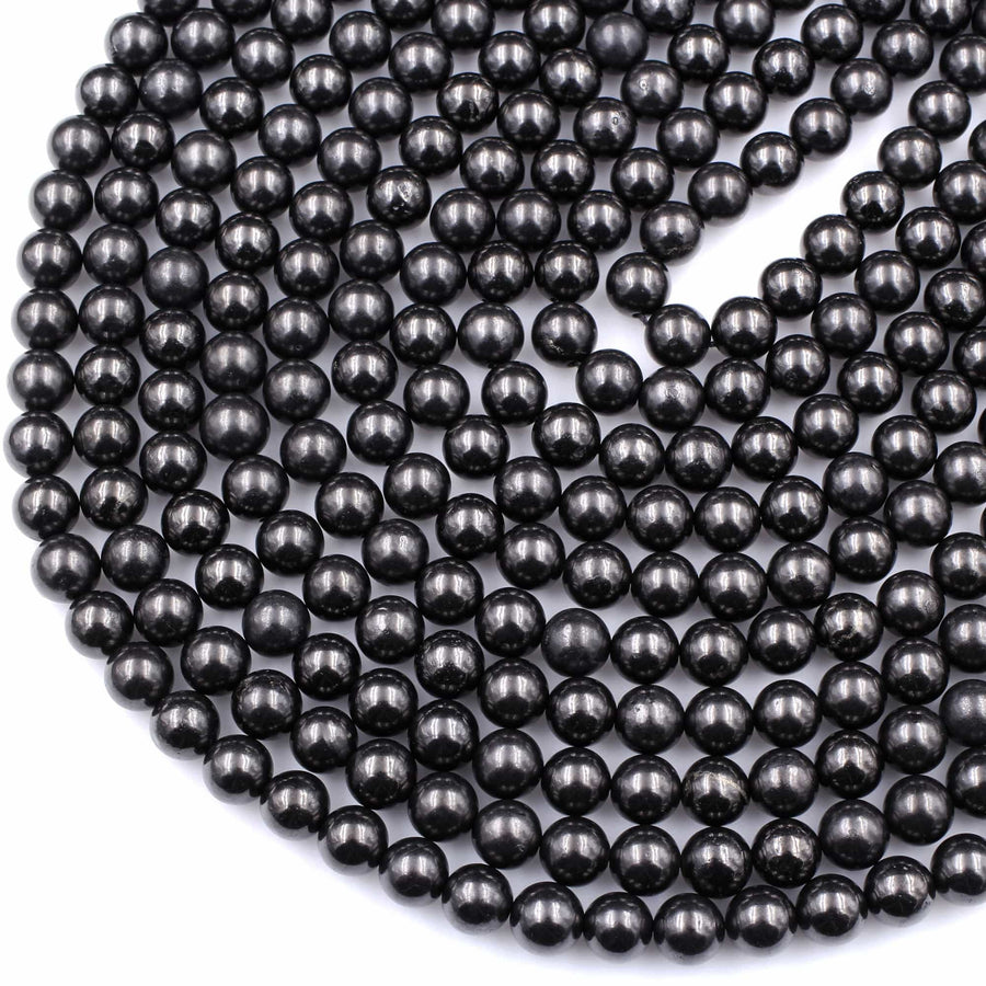 Genuine Natural Shungite 4mm 6mm 8mm 10mm 12mm Round Beads High Quality Black Lustrous Gemstone from Russia 15.5" Strand