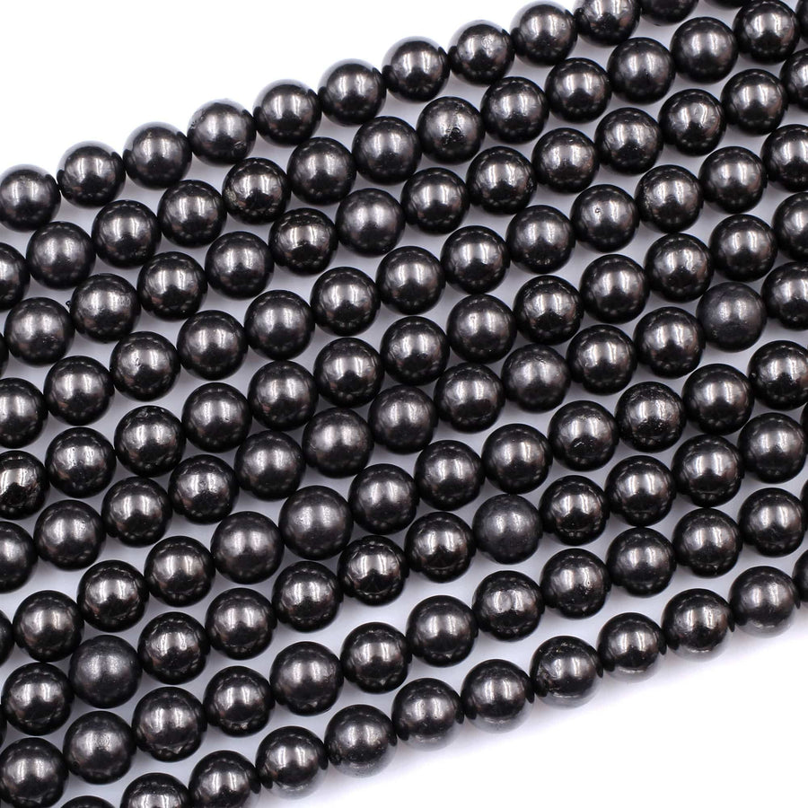 Genuine Natural Shungite 4mm 6mm 8mm 10mm 12mm Round Beads High Quality Black Lustrous Gemstone from Russia 15.5" Strand