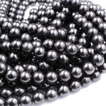 Genuine Natural Shungite 4mm 6mm 8mm 10mm 12mm Round Beads High Quality Black Lustrous Gemstone from Russia 15.5" Strand