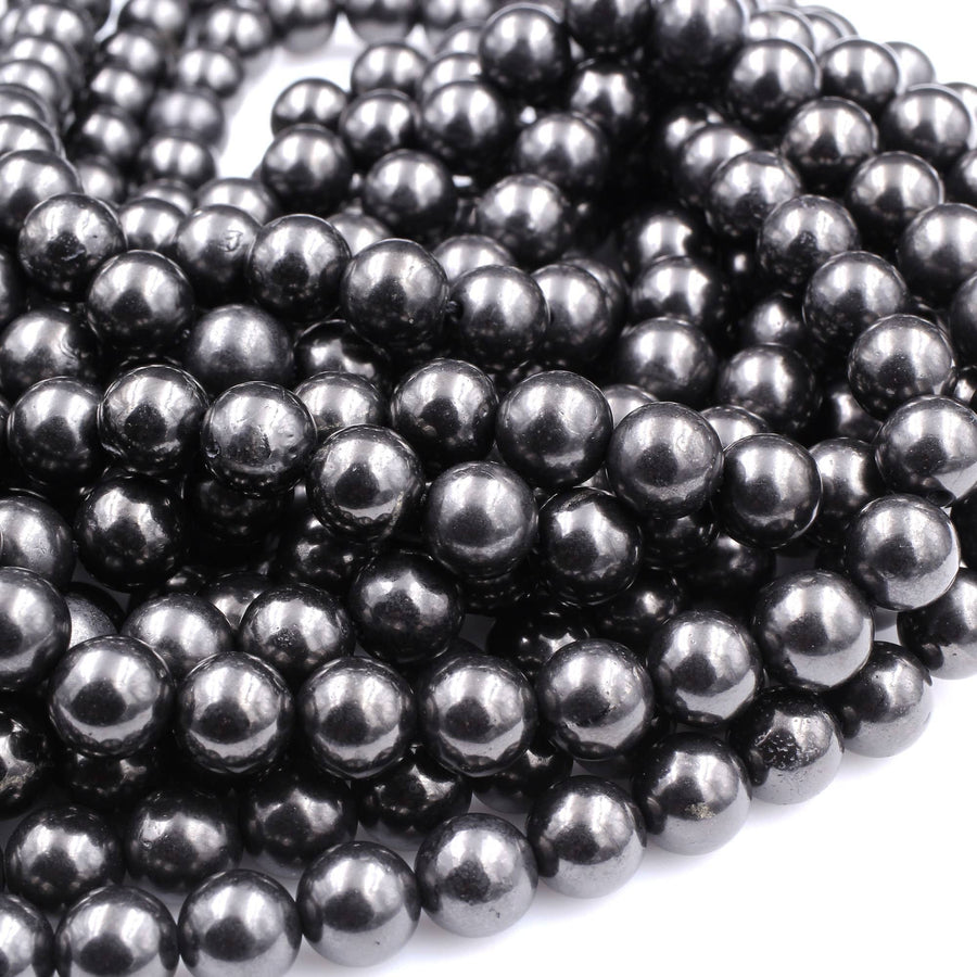 Genuine Natural Shungite 4mm 6mm 8mm 10mm 12mm Round Beads High Quality Black Lustrous Gemstone from Russia 15.5" Strand