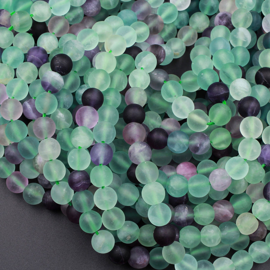 Matte Fluorite 4mm 6mm 8mm 10mm Round Beads Natural Purple Green Fluorite Gemstone 15.5" Strand