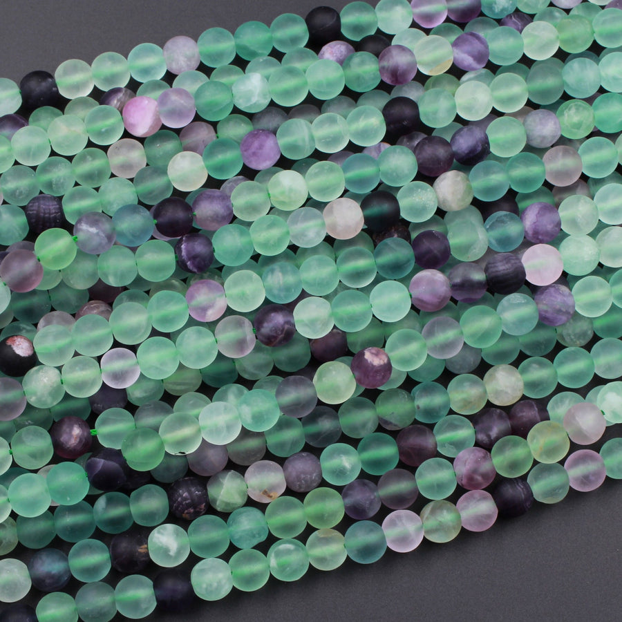 Matte Fluorite 4mm 6mm 8mm 10mm Round Beads Natural Purple Green Fluorite Gemstone 15.5" Strand