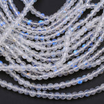 AAA+ Natural Rainbow Moonstone 4mm Round Beads Extra Blue Flashes Super Translucent Gemstone 15.5" Strand