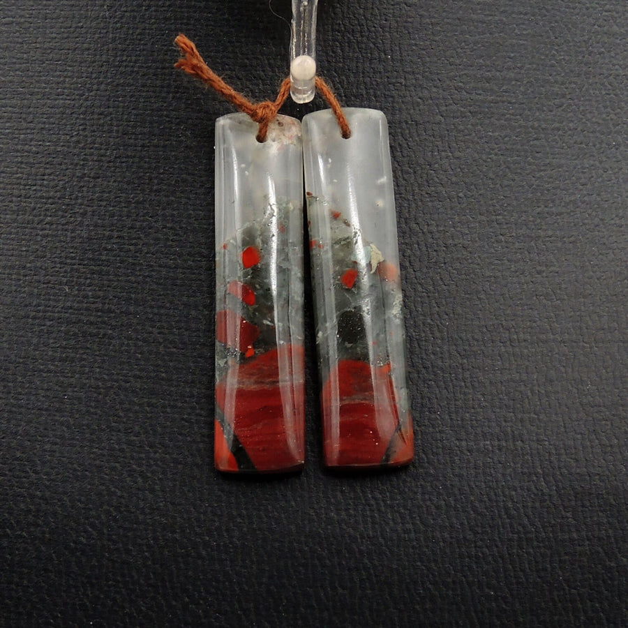 Drilled Gemstone Earring Pair Natural African Bloodstone Matched Pair Long Rectangle Earring Beads