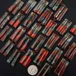 Drilled Gemstone Earring Pair Natural African Bloodstone Matched Pair Long Rectangle Earring Beads