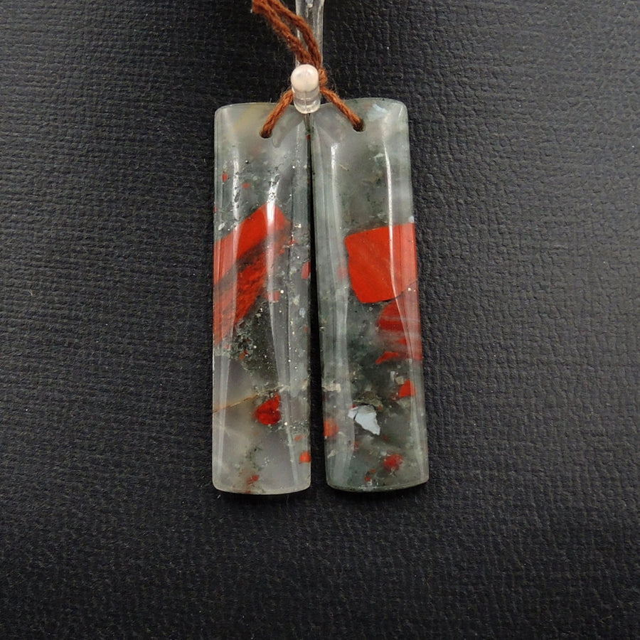 Drilled Gemstone Earring Pair Natural African Bloodstone Matched Pair Long Rectangle Earring Beads