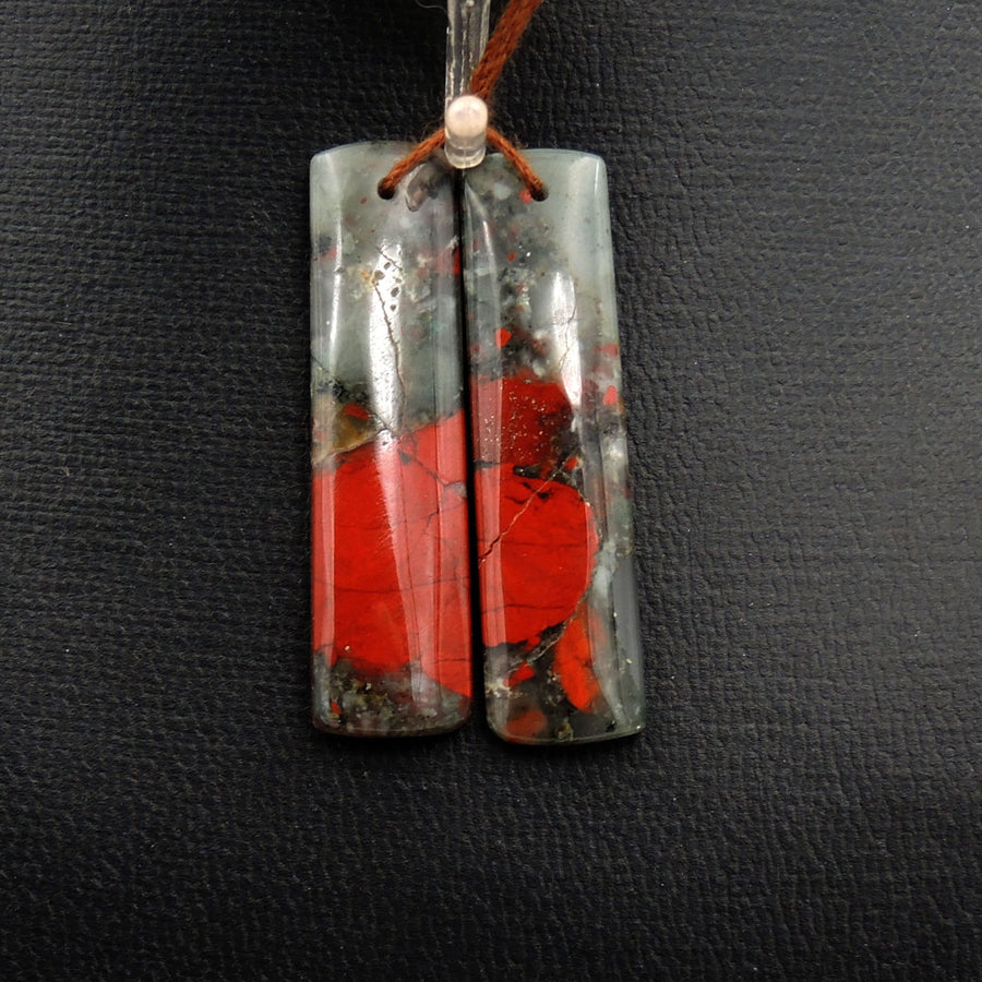 Drilled Gemstone Earring Pair Natural African Bloodstone Matched Pair Long Rectangle Earring Beads