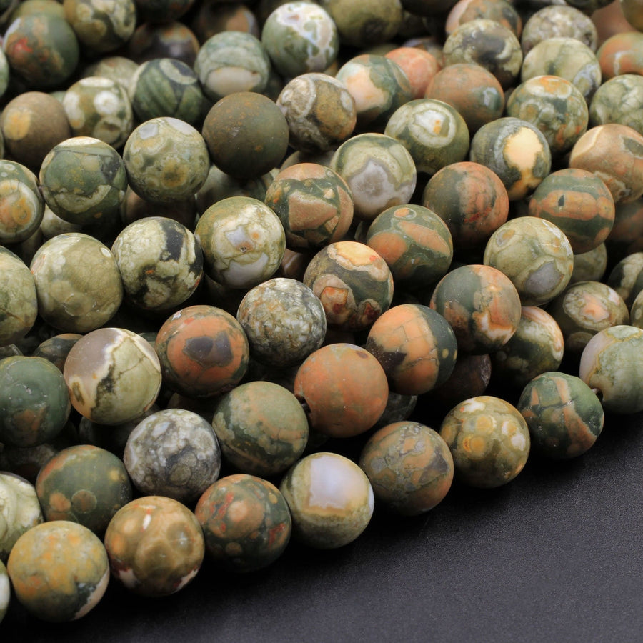 Matte Natural Rainforest Rhyolite Jasper Round 4mm 6mm 8mm 10mm Green Brown Orange Brown Beads 15.5" Strand