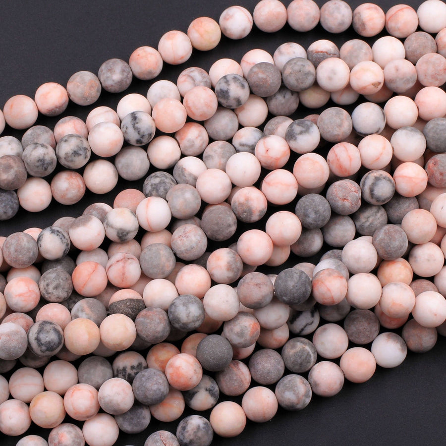 Matte Pink Zebra Jasper 4mm 6mm 8mm 10mm Round Beads Frosty Pink Grey Beads 15.5" Strand