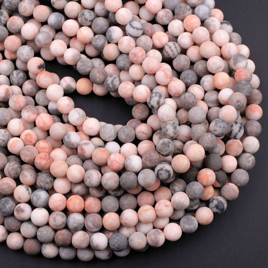 Matte Pink Zebra Jasper 4mm 6mm 8mm 10mm Round Beads Frosty Pink Grey Beads 15.5" Strand
