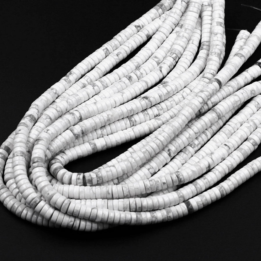 Natural Howlite Heishi Beads 4mm 6mm 8mm Smooth Plain Rondelle Disc 15.5" Strand
