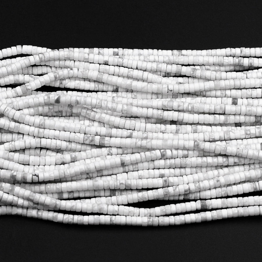 Natural Howlite Heishi Beads 4mm 6mm 8mm Smooth Plain Rondelle Disc 15.5" Strand