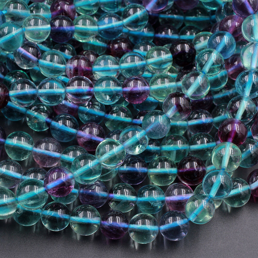 AAA Natural Fluorite Beads 4mm 6mm 8mm 10mm 12mm Round Polished Finish Purple Green Blue Fluorite Gemstone Beads 15.5" Strand
