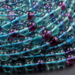 AAA Natural Fluorite Beads 4mm 6mm 8mm 10mm 12mm Round Polished Finish Purple Green Blue Fluorite Gemstone Beads 15.5" Strand