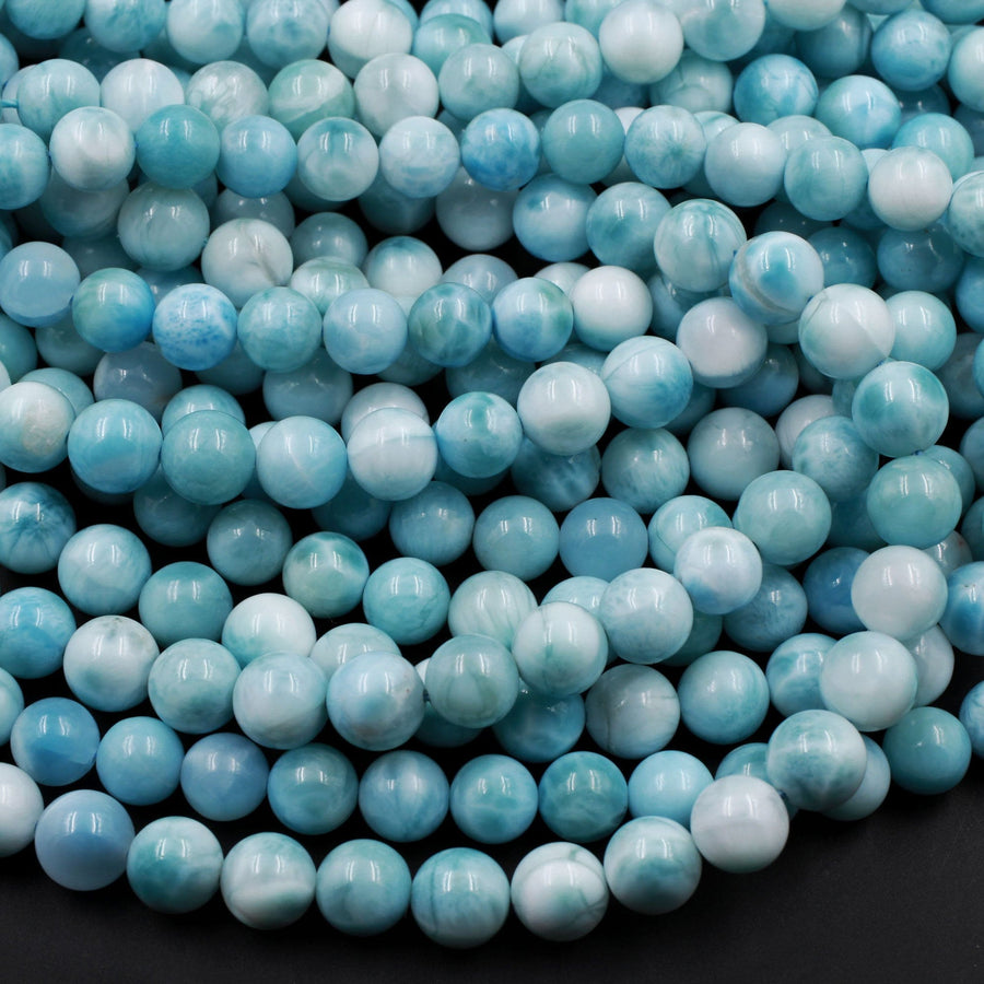 AAA Natural Blue Larimar 6mm 7mm 8mm 9mm 10mm 12mm 14mm Smooth Round Beads Real Genuine Larimar Gemstone Beads 15.5" Strand