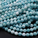 AAA Natural Blue Larimar 6mm 7mm 8mm 9mm 10mm 12mm 14mm Smooth Round Beads Real Genuine Larimar Gemstone Beads 15.5" Strand