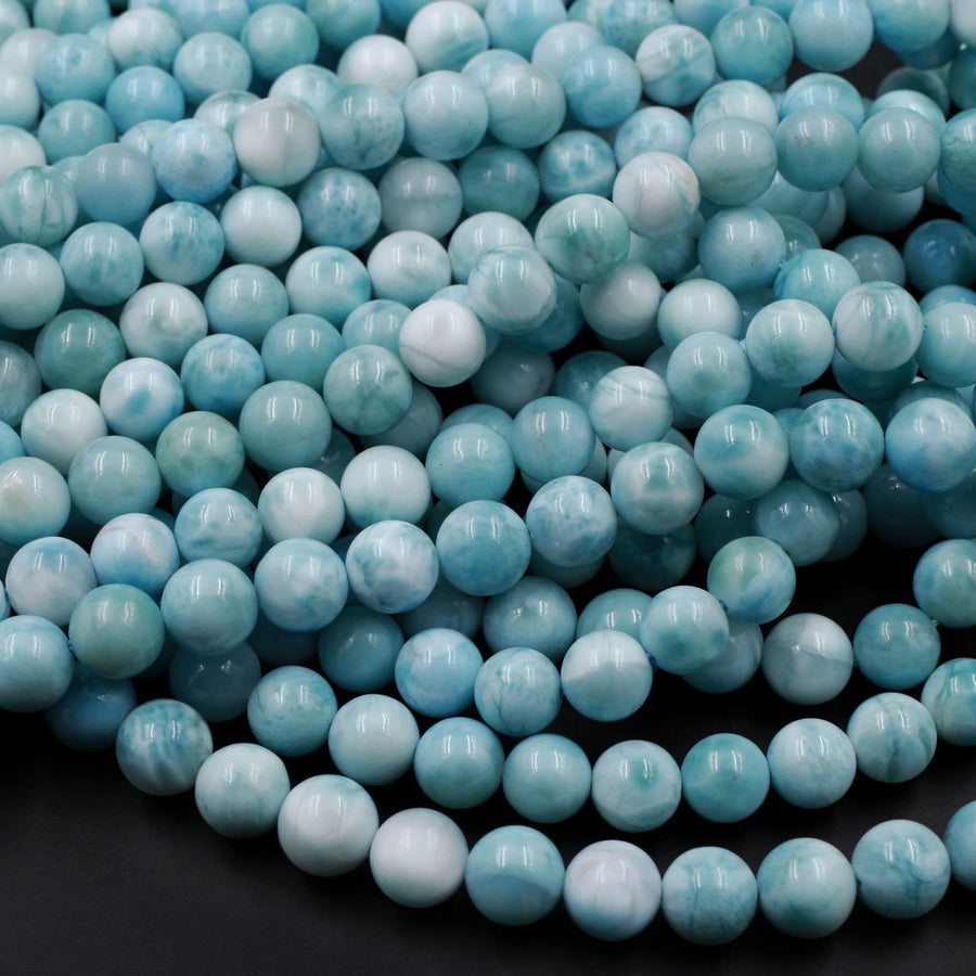 AAA Natural Blue Larimar 6mm 7mm 8mm 9mm 10mm 12mm 14mm Smooth Round Beads Real Genuine Larimar Gemstone Beads 15.5" Strand