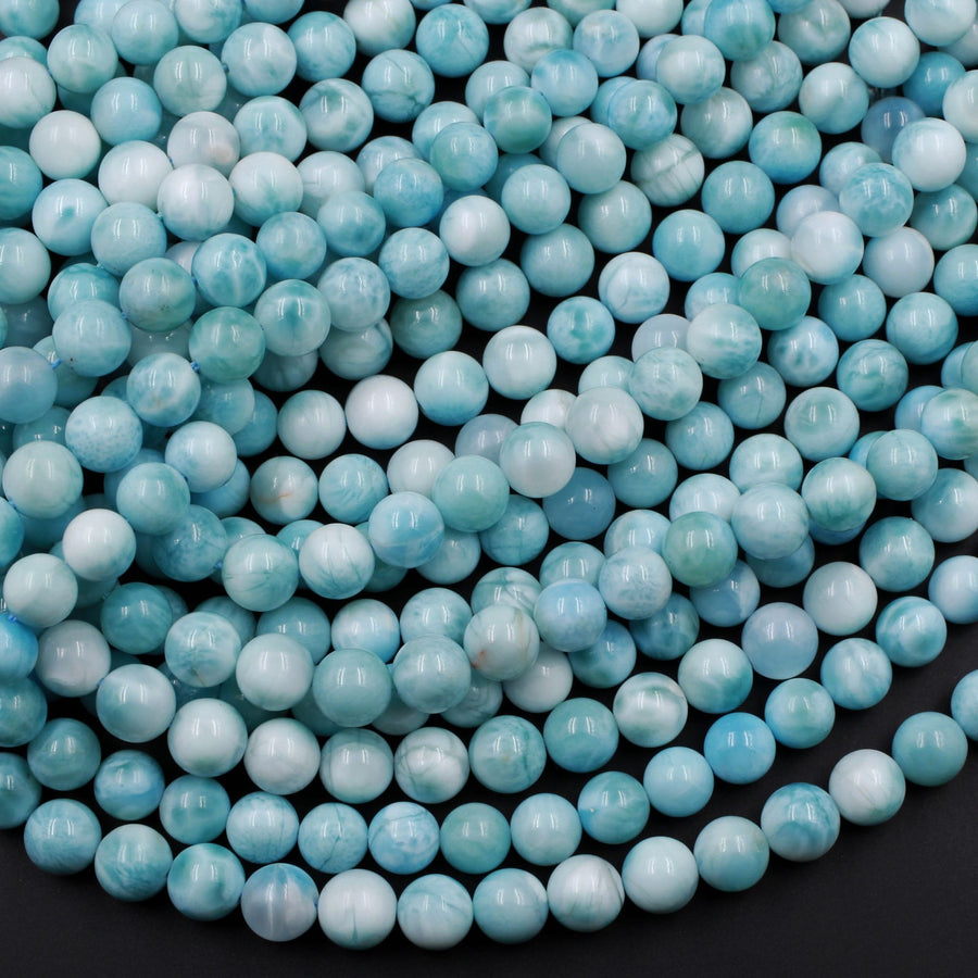 AAA Natural Blue Larimar 6mm 7mm 8mm 9mm 10mm 12mm 14mm Smooth Round Beads Real Genuine Larimar Gemstone Beads 15.5" Strand