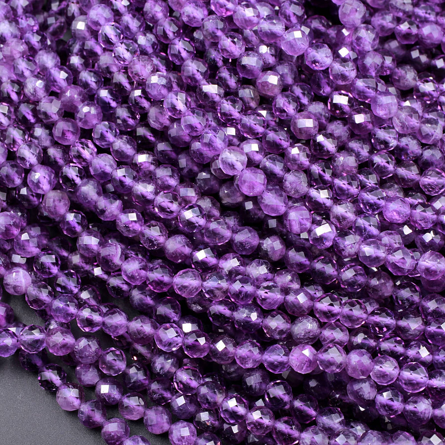 AAA Faceted Natural Amethyst 2mm 3mm 4mm 5mm 6mm Round Beads Micro Faceted Genuine Purple Amethyst Gemstone 15.5" Strand