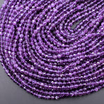 AAA Faceted Natural Amethyst 2mm 3mm 4mm 5mm 6mm Round Beads Micro Faceted Genuine Purple Amethyst Gemstone 15.5" Strand
