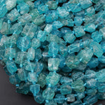 Raw Rough Apatite Freeform Beads Nuggets 6mm 8mm Extra Gemmy Translucent Teal Green Blue Gemstone Hand Hammered Beads  15.5" Strand