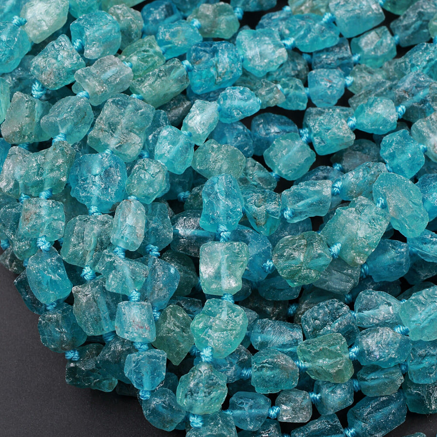 Raw Rough Apatite Freeform Beads Nuggets 6mm 8mm Extra Gemmy Translucent Teal Green Blue Gemstone Hand Hammered Beads  15.5" Strand