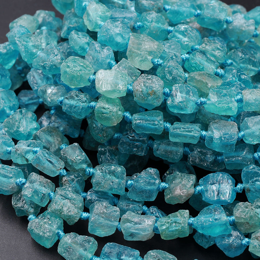 Raw Rough Apatite Freeform Beads Nuggets 6mm 8mm Extra Gemmy Translucent Teal Green Blue Gemstone Hand Hammered Beads  15.5" Strand