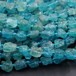 Raw Rough Apatite Freeform Beads Nuggets 6mm 8mm Extra Gemmy Translucent Teal Green Blue Gemstone Hand Hammered Beads  15.5" Strand