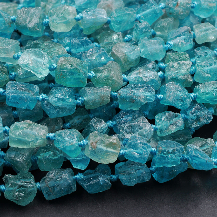 Raw Rough Apatite Freeform Beads Nuggets 6mm 8mm Extra Gemmy Translucent Teal Green Blue Gemstone Hand Hammered Beads  15.5" Strand