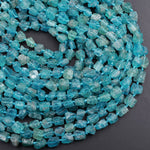 Raw Rough Apatite Freeform Beads Nuggets 6mm 8mm Extra Gemmy Translucent Teal Green Blue Gemstone Hand Hammered Beads  15.5" Strand