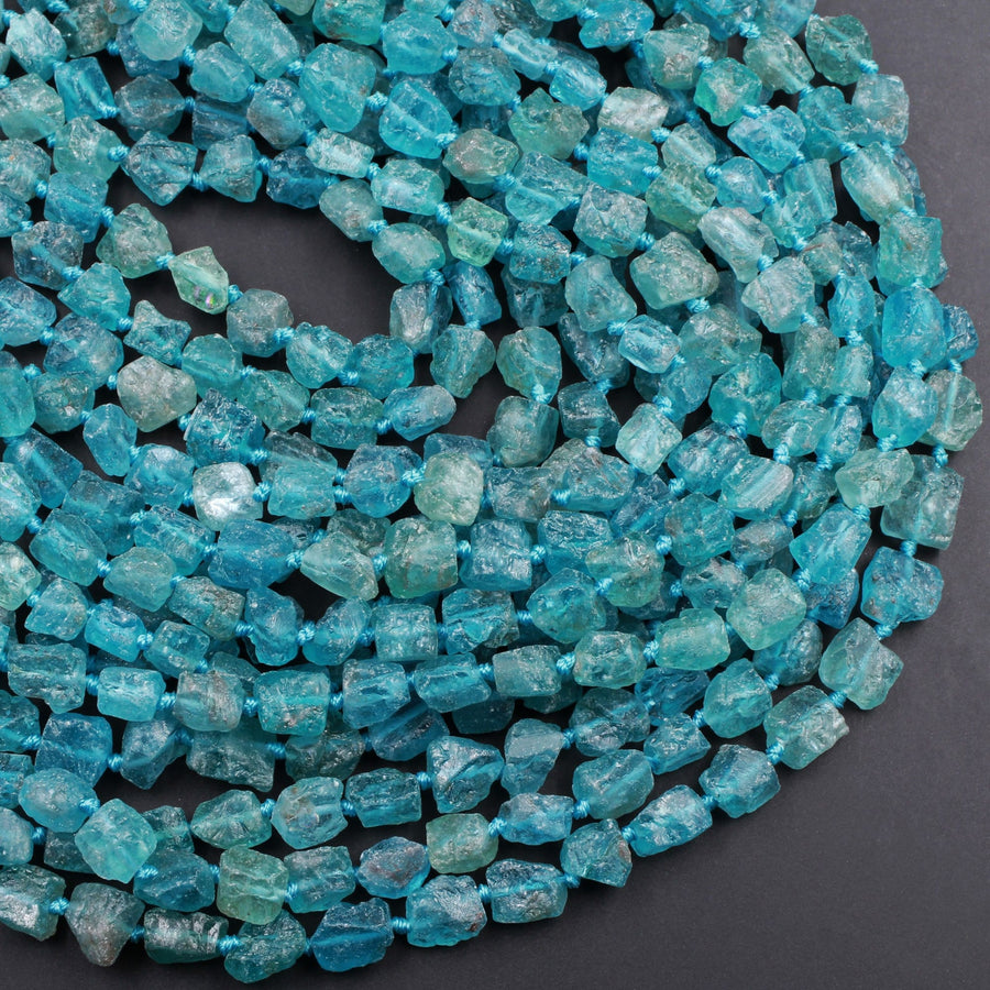 Raw Rough Apatite Freeform Beads Nuggets 6mm 8mm Extra Gemmy Translucent Teal Green Blue Gemstone Hand Hammered Beads  15.5" Strand