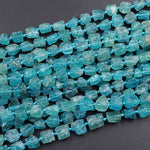 Raw Rough Apatite Freeform Beads Nuggets 6mm 8mm Extra Gemmy Translucent Teal Green Blue Gemstone Hand Hammered Beads  15.5" Strand