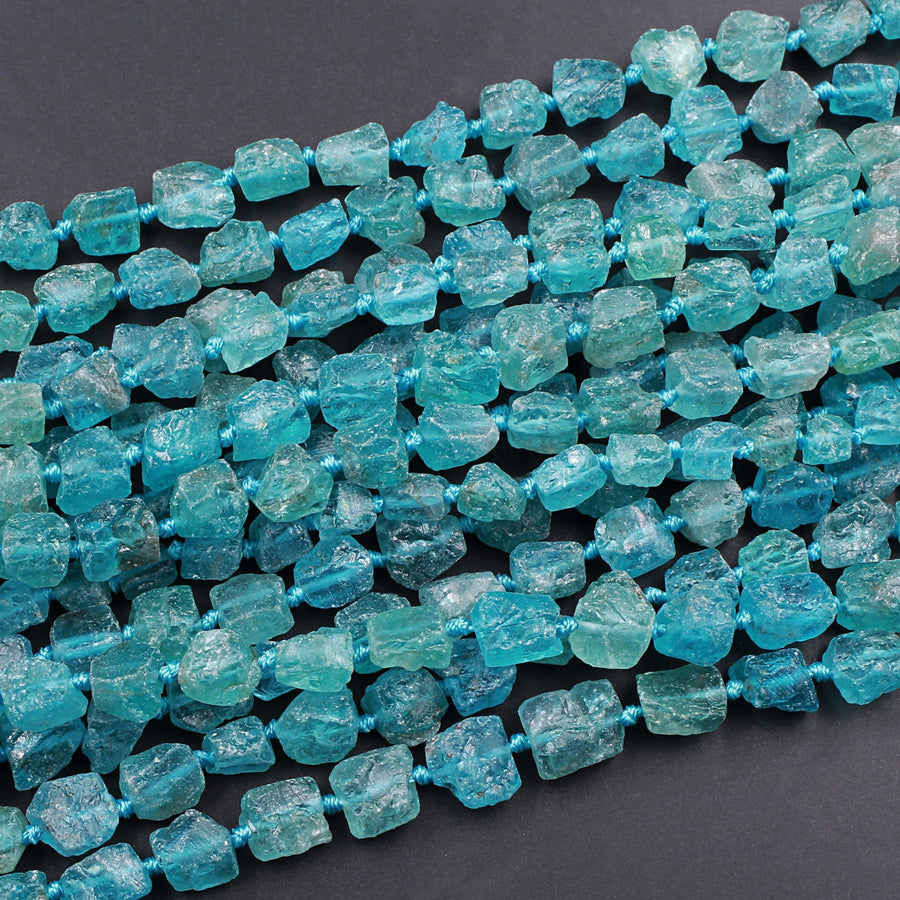 Raw Rough Apatite Freeform Beads Nuggets 6mm 8mm Extra Gemmy Translucent Teal Green Blue Gemstone Hand Hammered Beads  15.5" Strand