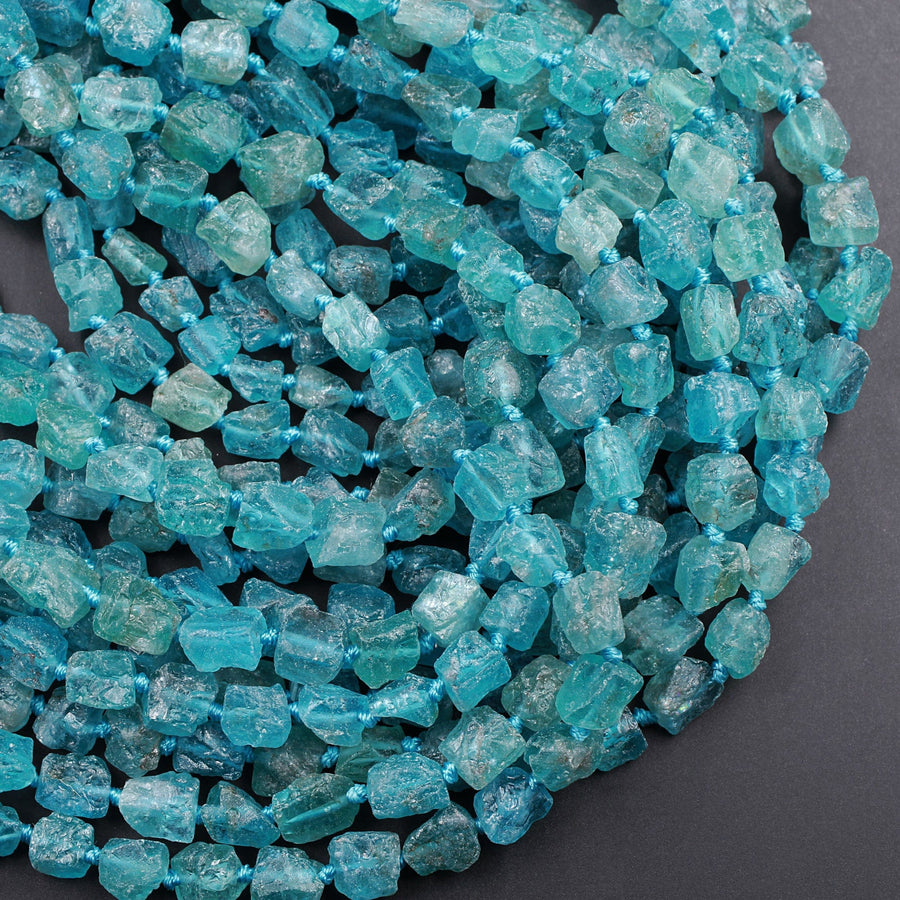 Raw Rough Apatite Freeform Beads Nuggets 6mm 8mm Extra Gemmy Translucent Teal Green Blue Gemstone Hand Hammered Beads  15.5" Strand