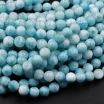 AAA Natural Blue Larimar 6mm 7mm 8mm 9mm 10mm 12mm 14mm Smooth Round Beads Real Genuine Larimar Gemstone Beads 15.5" Strand