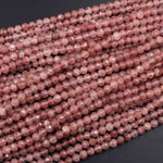 Faceted Natural Strawberry Quartz Faceted 3mm 6mm Round Beads 15.5" Strand