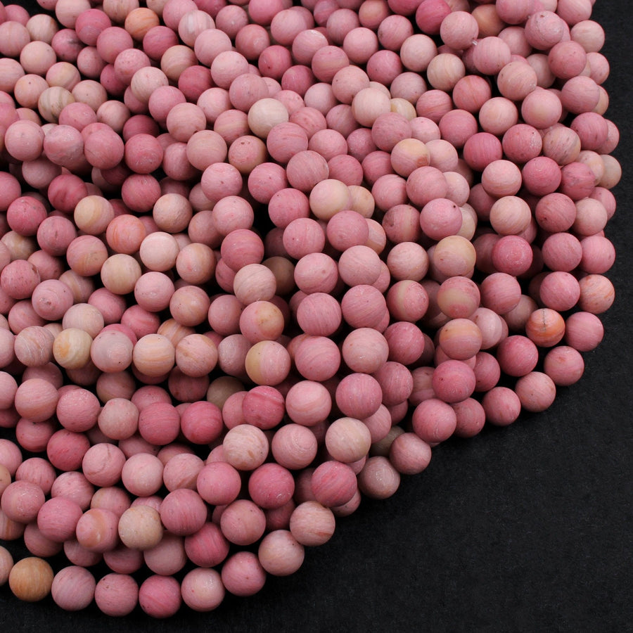 Matte Natural Pink Petrified Rhodonite Beads 4mm 6mm 8mm 10mm Round Beads Earthy Pink Gemstone Beads 15.5" Strand