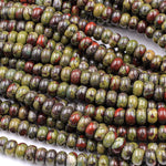 Natural Dragon Blood Jasper Rondelle 6x4mm 8x5mm Beads Polished Earthy Red Green Stone 15.5" Strand
