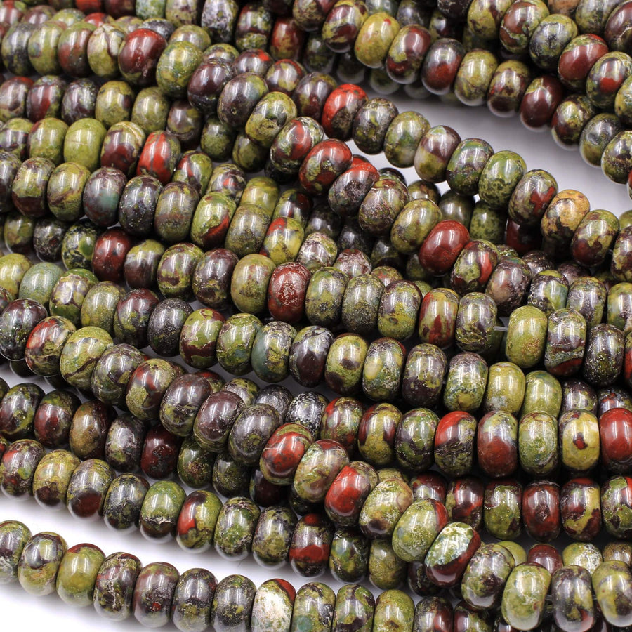 Natural Dragon Blood Jasper Rondelle 6x4mm 8x5mm Beads Polished Earthy Red Green Stone 15.5" Strand