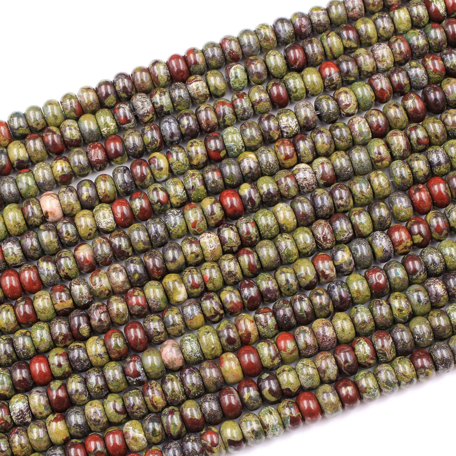 Natural Dragon Blood Jasper Rondelle 6x4mm 8x5mm Beads Polished Earthy Red Green Stone 15.5" Strand