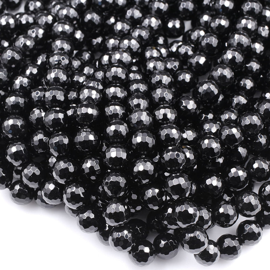 AAA Faceted Natural Black Onyx Beads 2mm 3mm 4mm 6mm 8mm 10mm 12mm 18mm Round Beads High Quality Natural Black Gemstone 15.5" Strand
