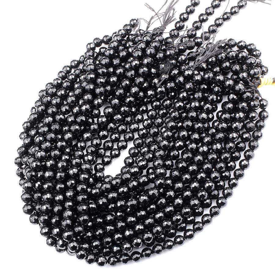 AAA Faceted Natural Black Onyx Beads 2mm 3mm 4mm 6mm 8mm 10mm 12mm 18mm Round Beads High Quality Natural Black Gemstone 15.5" Strand