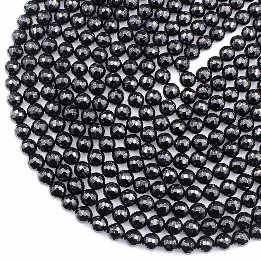 AAA Faceted Natural Black Onyx Beads 2mm 3mm 4mm 6mm 8mm 10mm 12mm 18mm Round Beads High Quality Natural Black Gemstone 15.5" Strand
