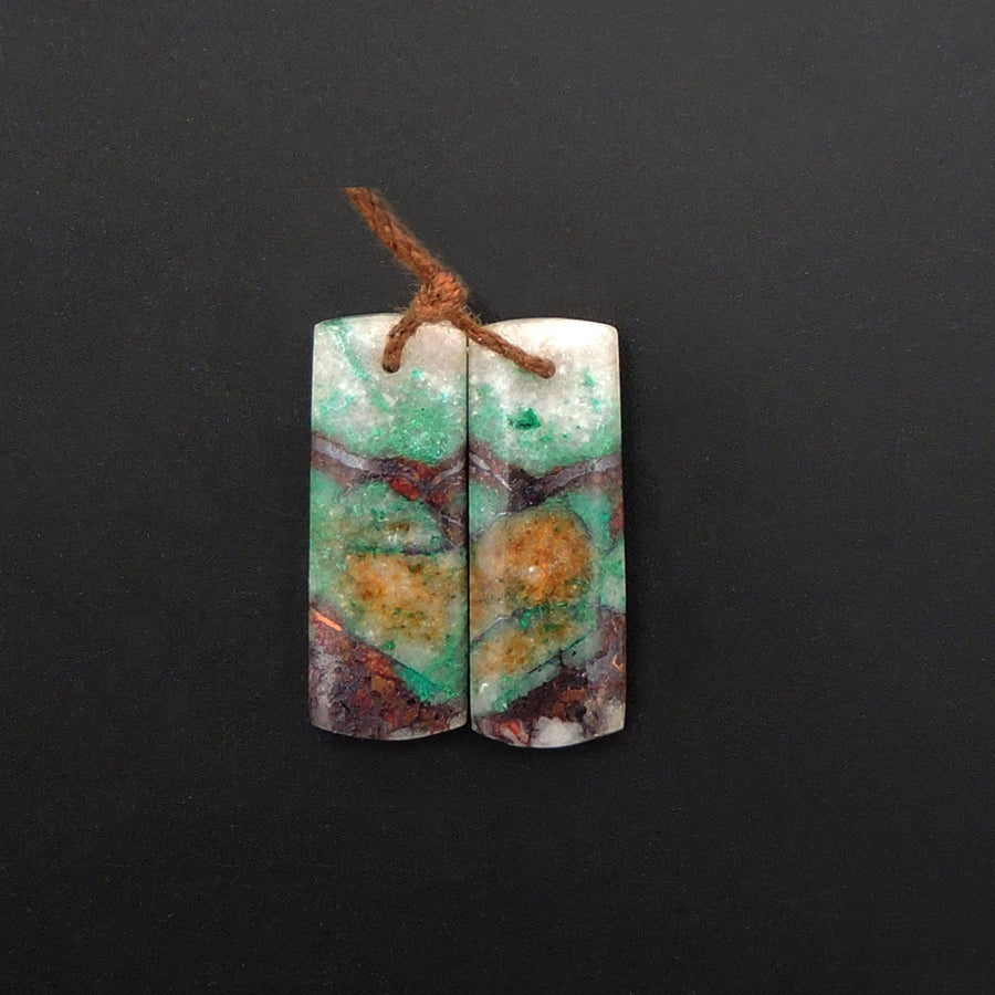 Natural Chrysocolla in Copper Earring Pair Drilled Cabochon Cab Pair Rectangle Matched Gemstone Bead Pair From Arizona