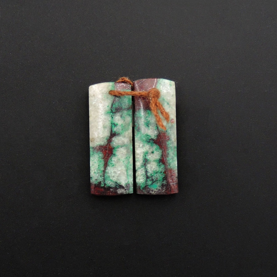 Natural Chrysocolla in Copper Earring Pair Drilled Cabochon Cab Pair Rectangle Matched Gemstone Bead Pair From Arizona