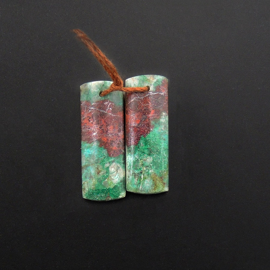 Natural Chrysocolla in Copper Earring Pair Drilled Cabochon Cab Pair Rectangle Matched Gemstone Bead Pair From Arizona