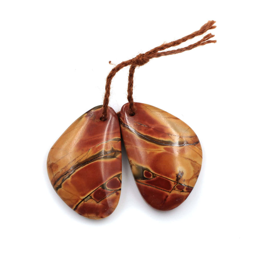Natural Red Creek Jasper Abstract Oval Free Form Earring Pair Cabochon Cab Drilled Matched Gemstone Bead Pair Aka Multicolor Picasso Jasper