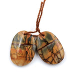 Natural Red Creek Jasper Abstract Oval Free Form Earring Pair Cabochon Cab Drilled Matched Gemstone Bead Pair Aka Multicolor Picasso Jasper