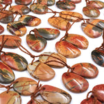 Natural Red Creek Jasper Abstract Oval Free Form Earring Pair Cabochon Cab Drilled Matched Gemstone Bead Pair Aka Multicolor Picasso Jasper